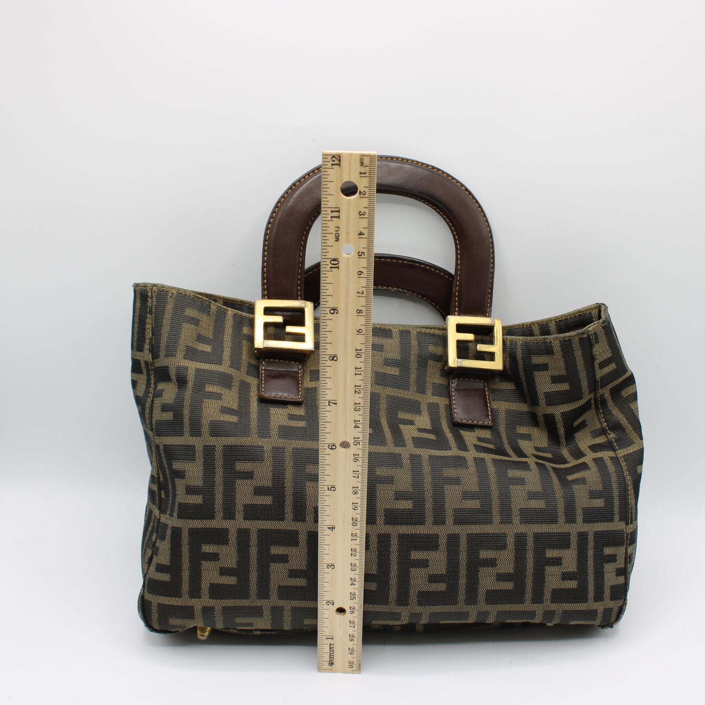 Fendi Brown Zucca Canvas Leather Handles Handbag Luxury Tote
