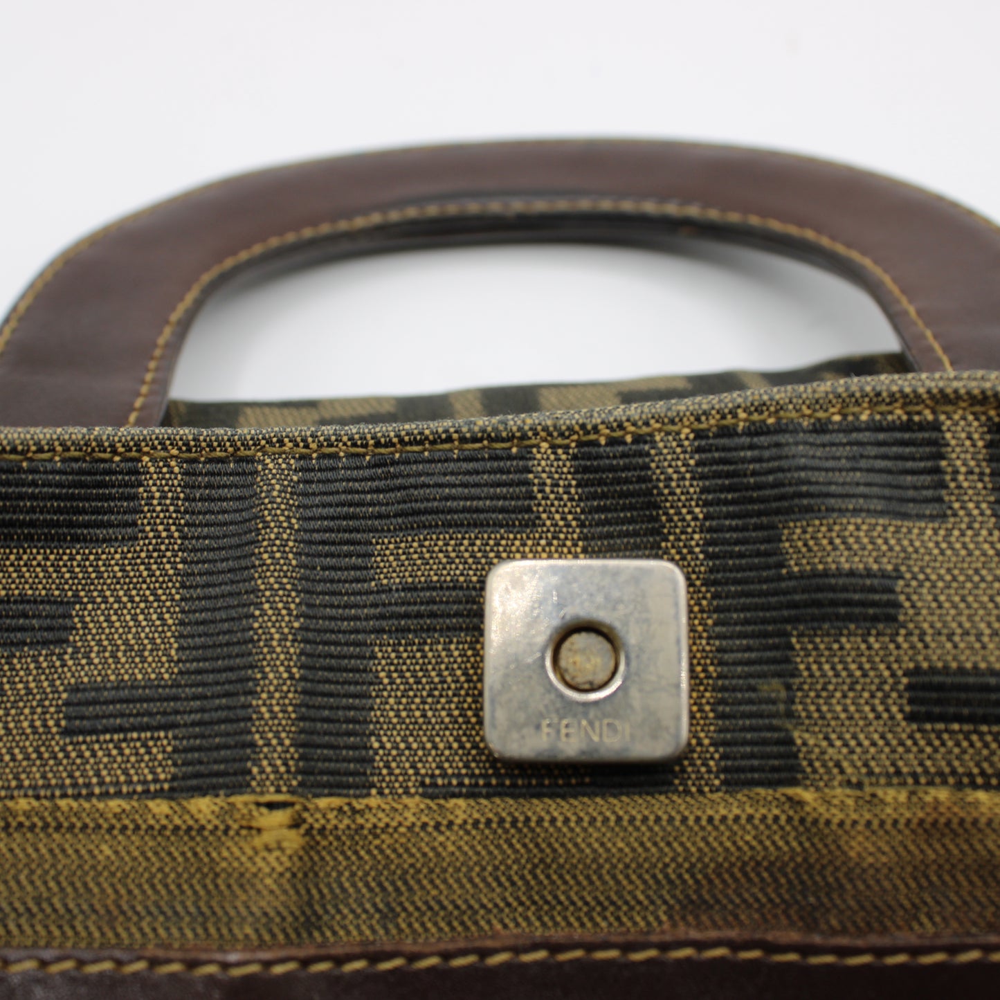 Fendi Brown Zucca Canvas Leather Handles Handbag Luxury Tote