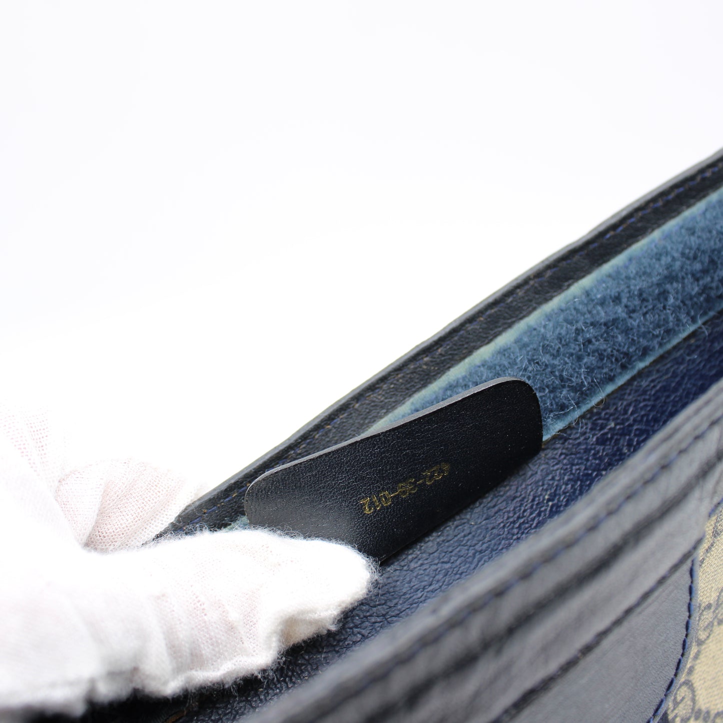 Gucci Beige GG Canvas and Navy Leather Web Stripe Vintage Clutch