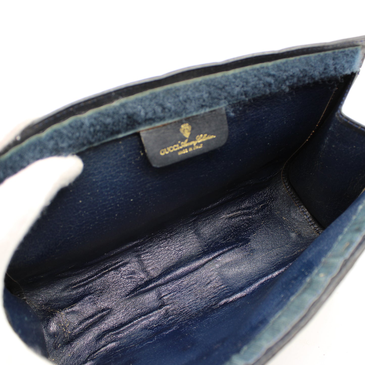 Gucci Beige GG Canvas and Navy Leather Web Stripe Vintage Clutch