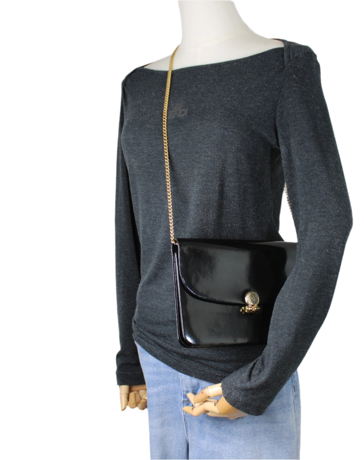 Christian Dior Black Patent Leather Chain Flap Crossbody Bag