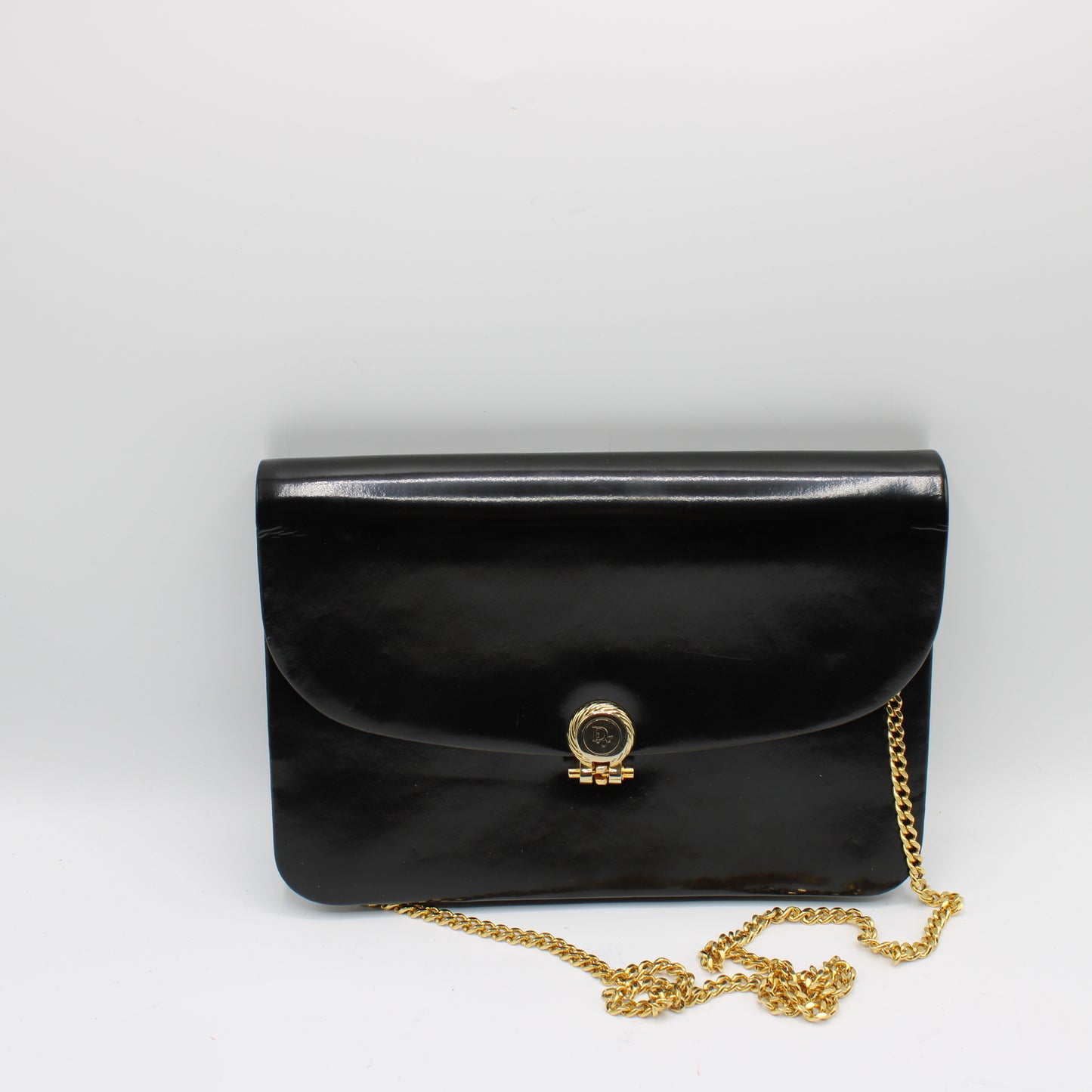 Christian Dior Black Patent Leather Chain Flap Crossbody Bag