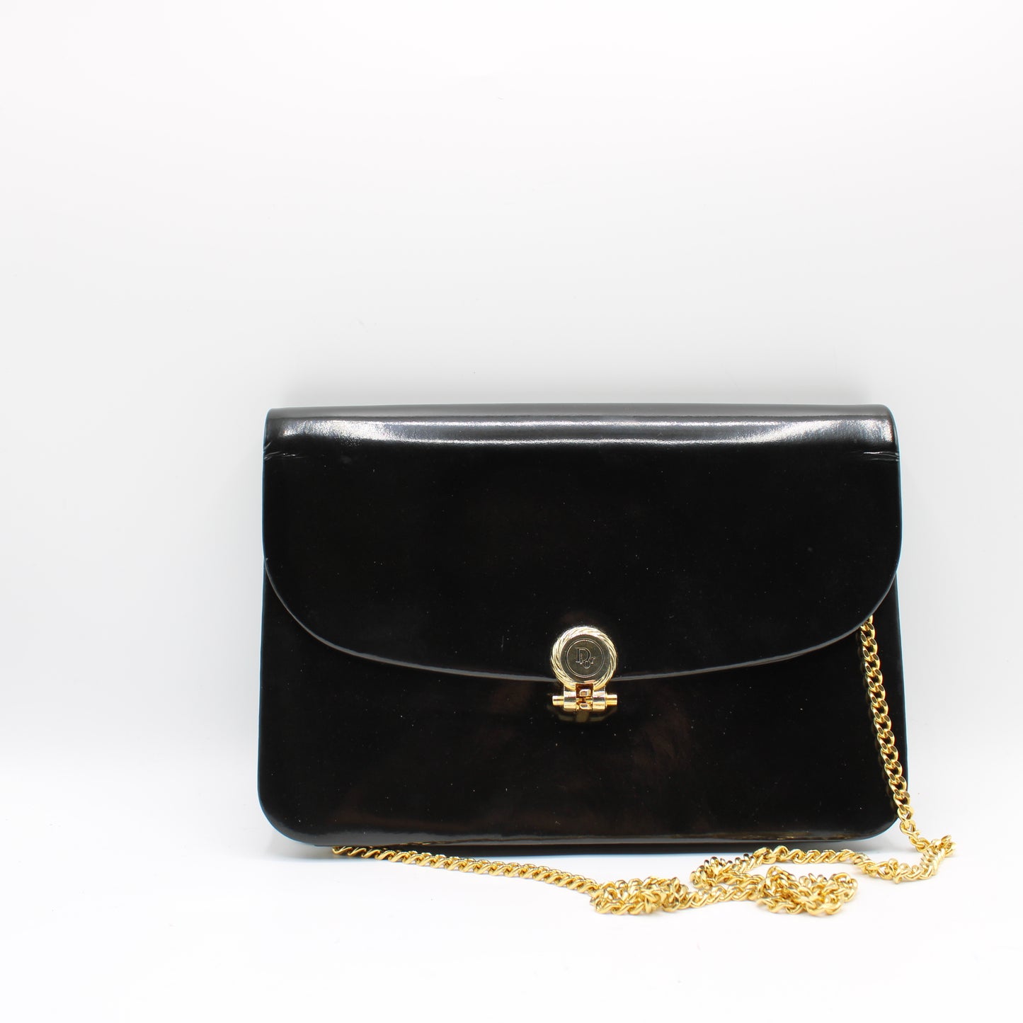 Christian Dior Black Patent Leather Chain Flap Crossbody Bag