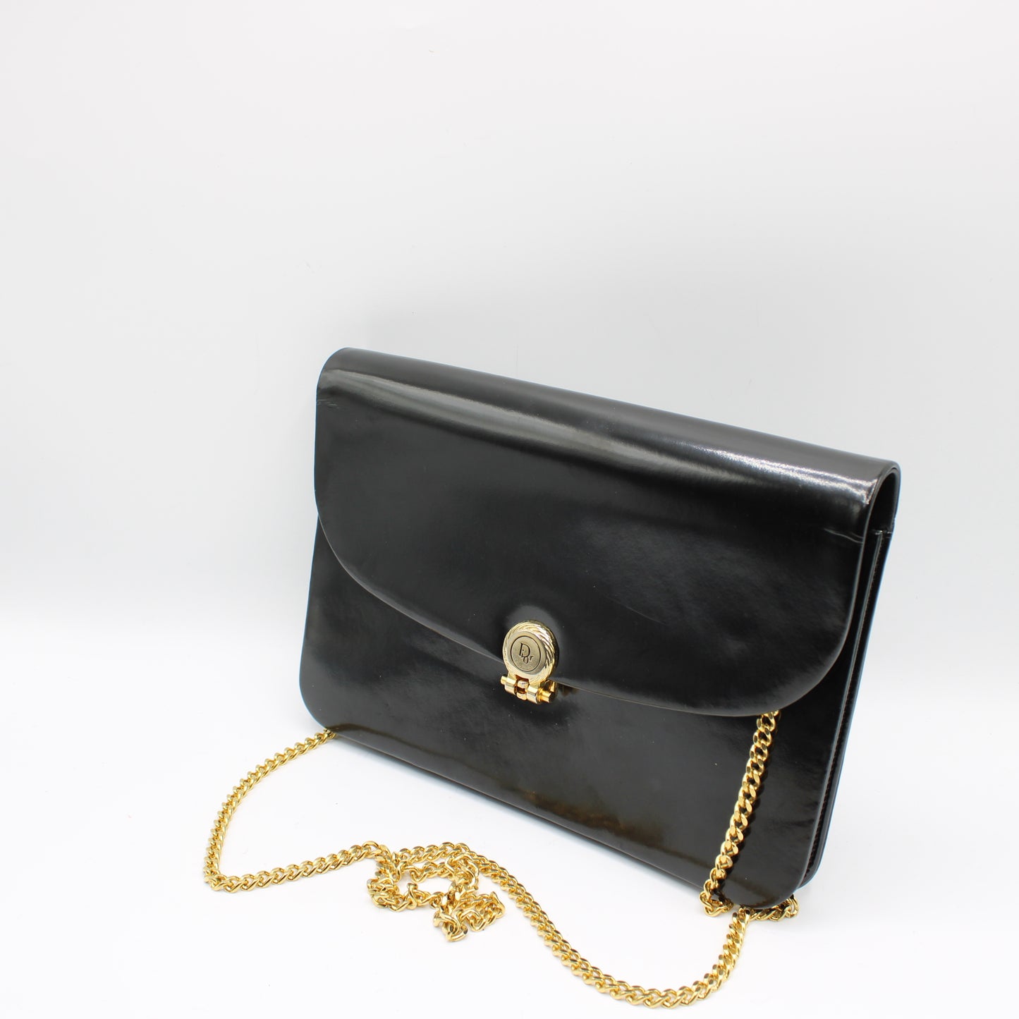 Christian Dior Black Patent Leather Chain Flap Crossbody Bag