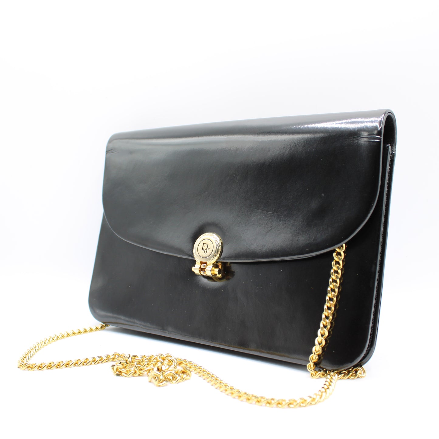 Christian Dior Black Patent Leather Chain Flap Crossbody Bag