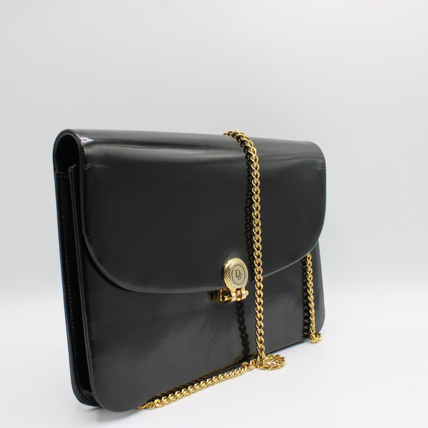Christian Dior Black Patent Leather Chain Flap Crossbody Bag