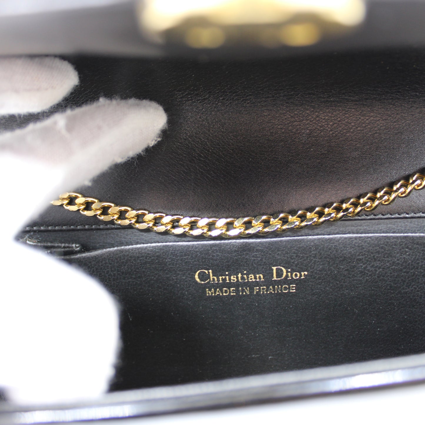 Christian Dior Black Patent Leather Chain Flap Crossbody Bag