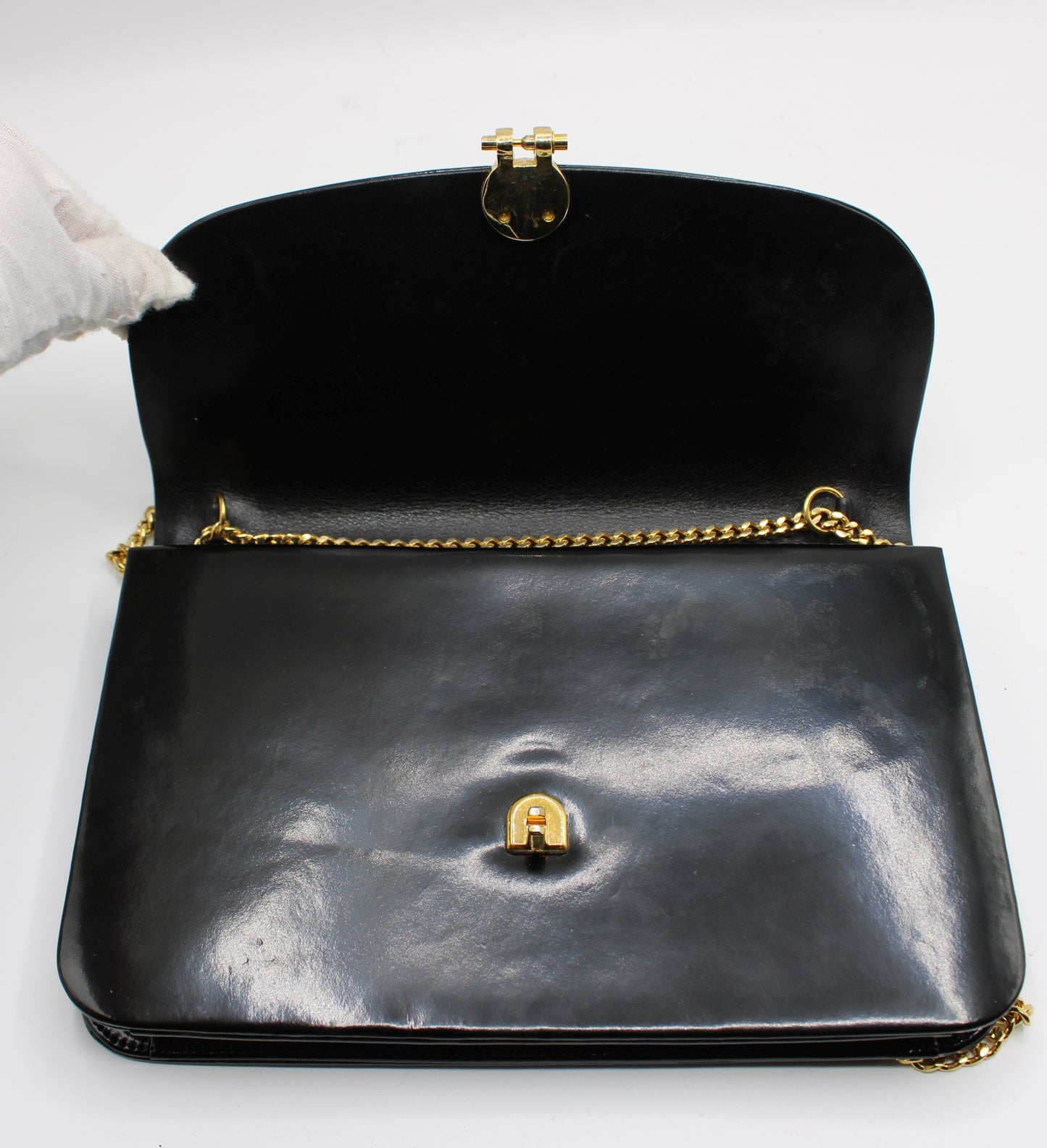 Christian Dior Black Patent Leather Chain Flap Crossbody Bag