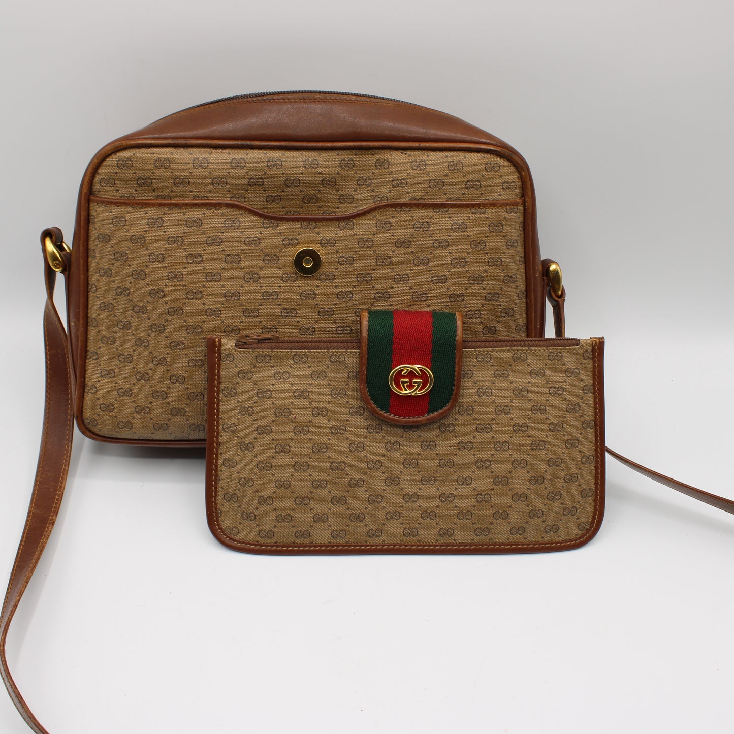 Gucci Microguccissima Supreme Brown Removable Pouch & Crossbody Bag