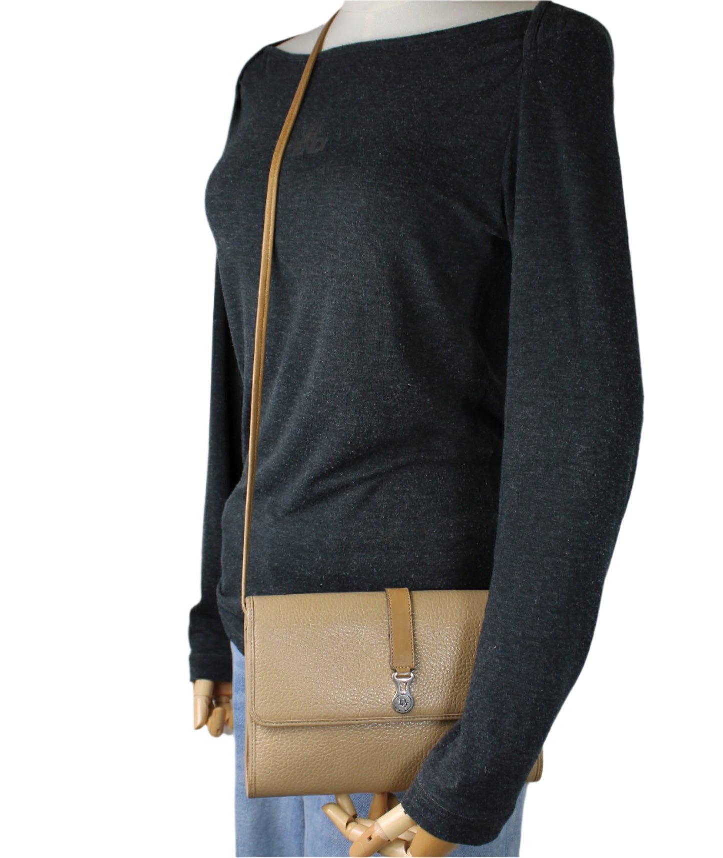 Christian Dior Beige Leather Flap Crossbody Shoulder Bag