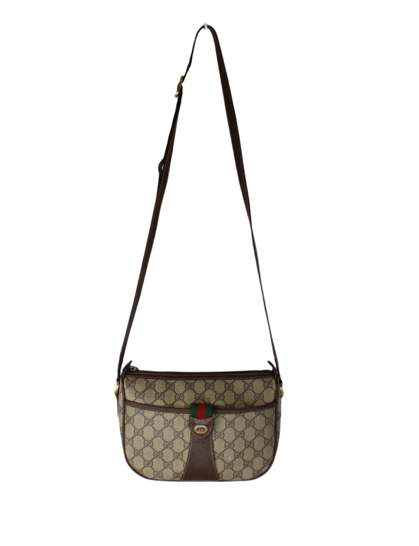 Gucci Beige Brown GG Supreme Ophidia Crossbody Bag Leather Trim
