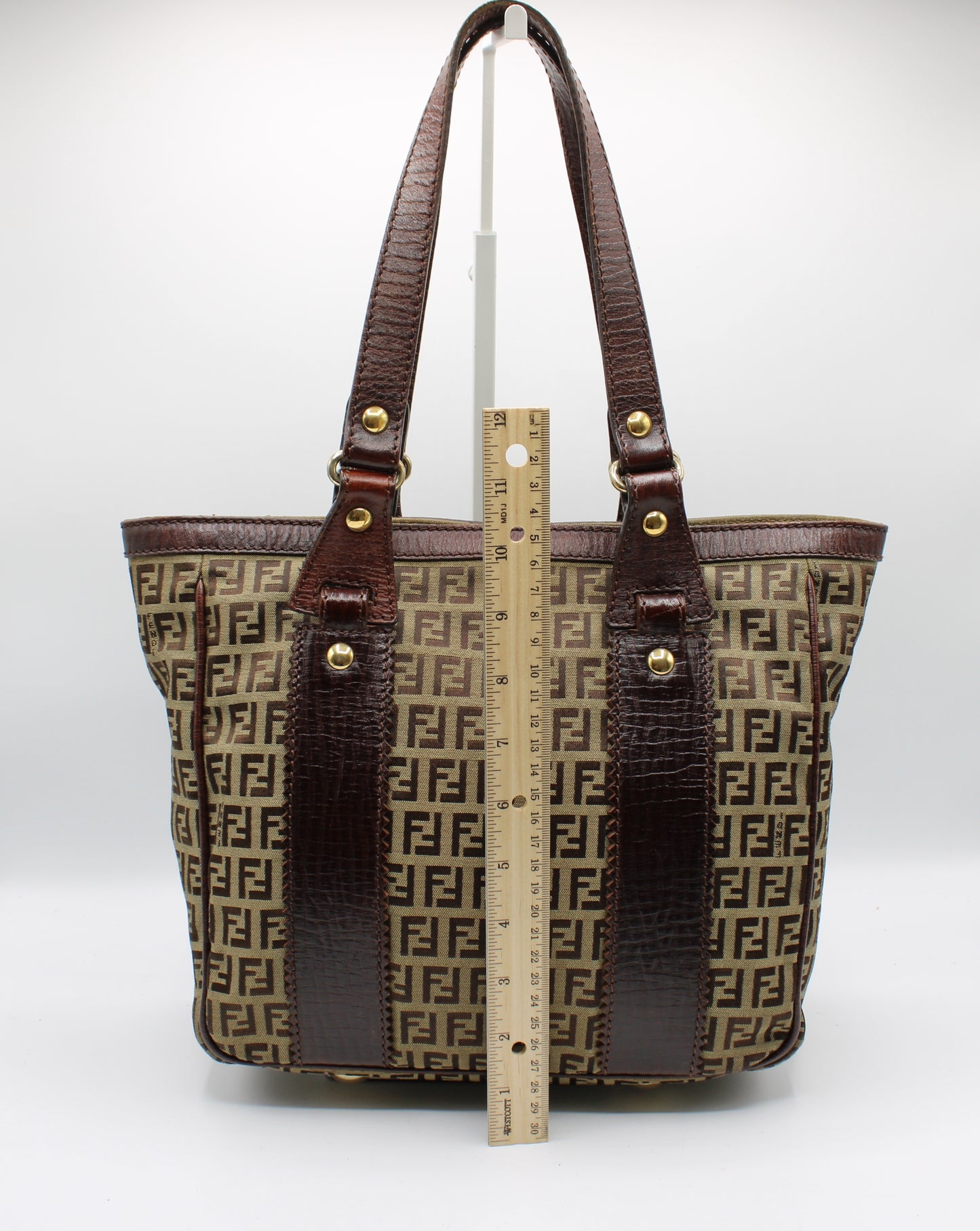Fendi Brown Zucca Canvas Leather Monogram Tote Shoulder Bag