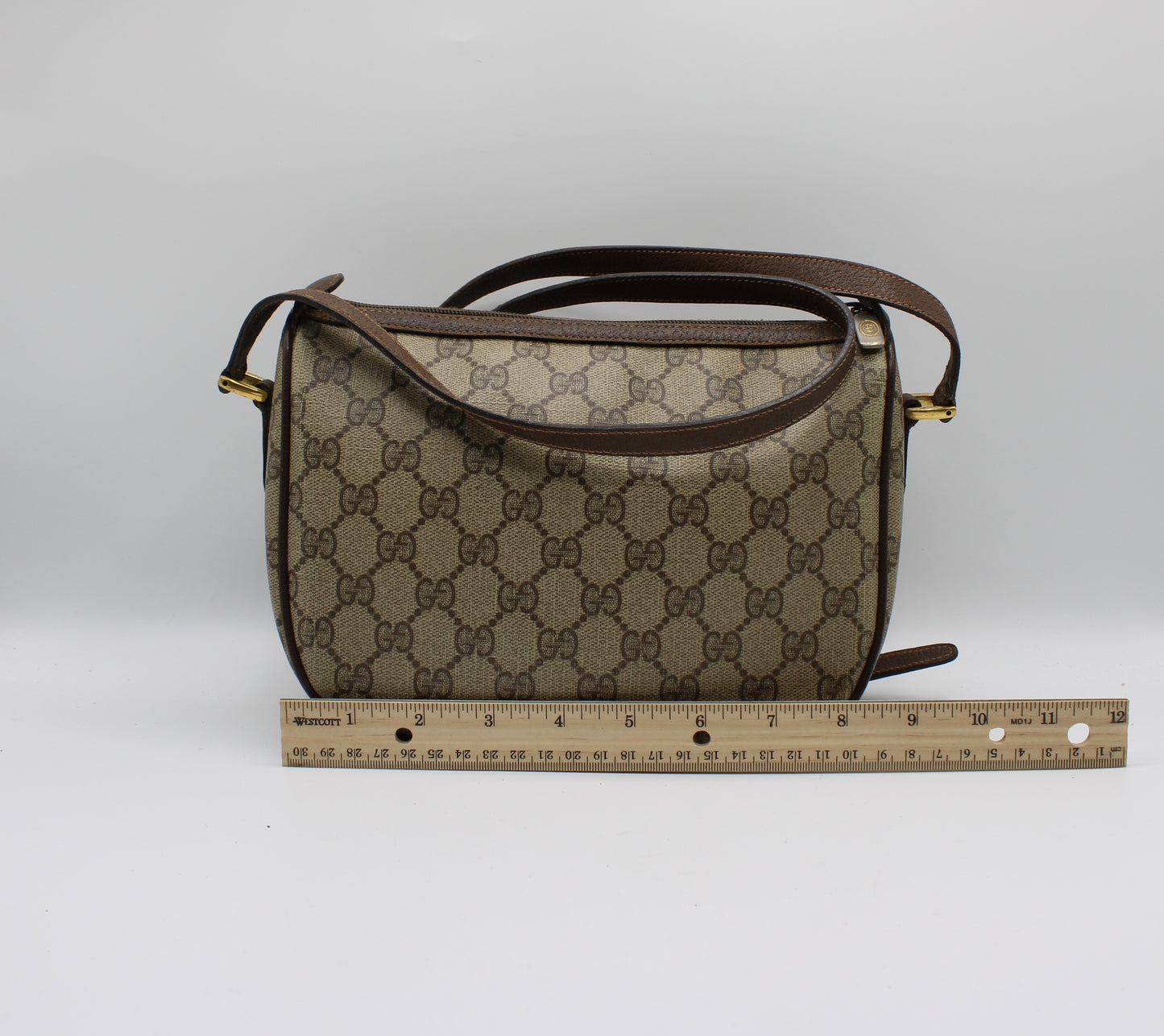 Gucci Beige Brown GG Supreme Ophidia Crossbody Bag Leather Trim