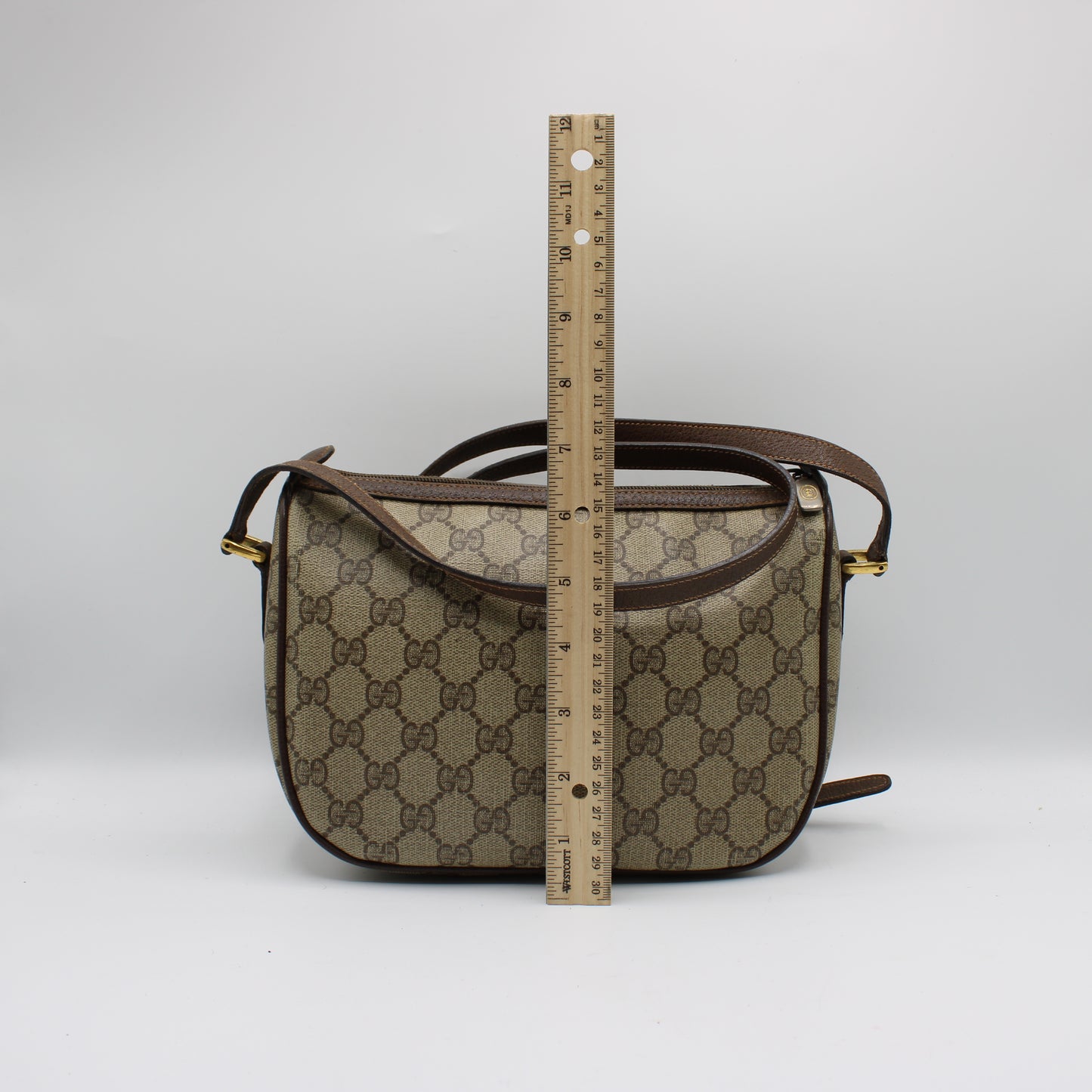 Gucci Beige Brown GG Supreme Ophidia Crossbody Bag Leather Trim