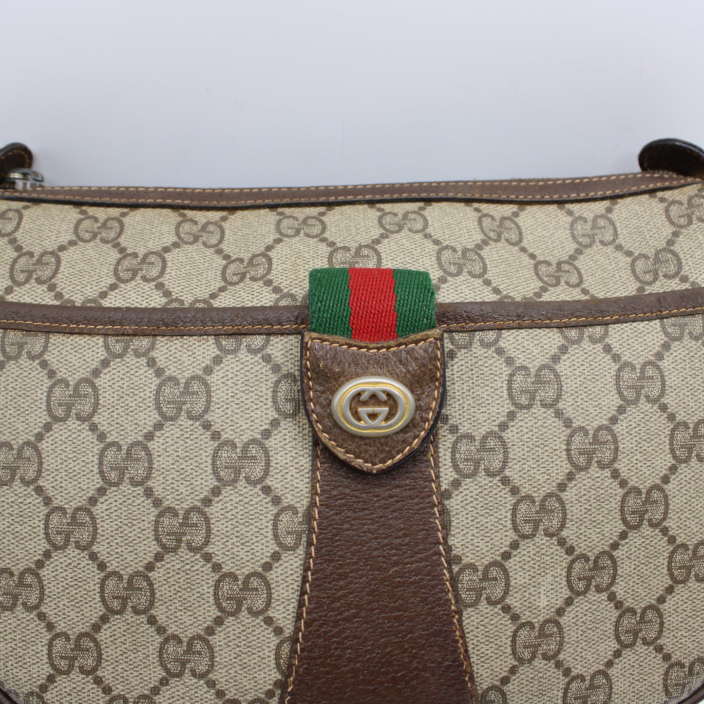 Gucci Beige Brown GG Supreme Ophidia Crossbody Bag Leather Trim