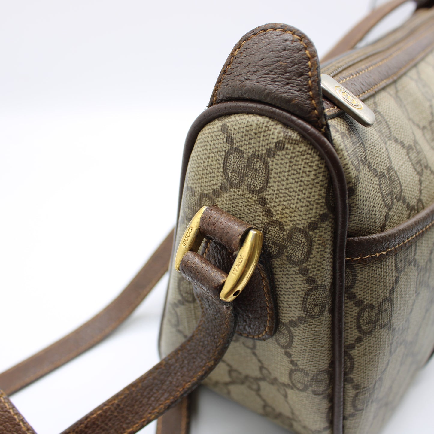 Gucci Beige Brown GG Supreme Ophidia Crossbody Bag Leather Trim