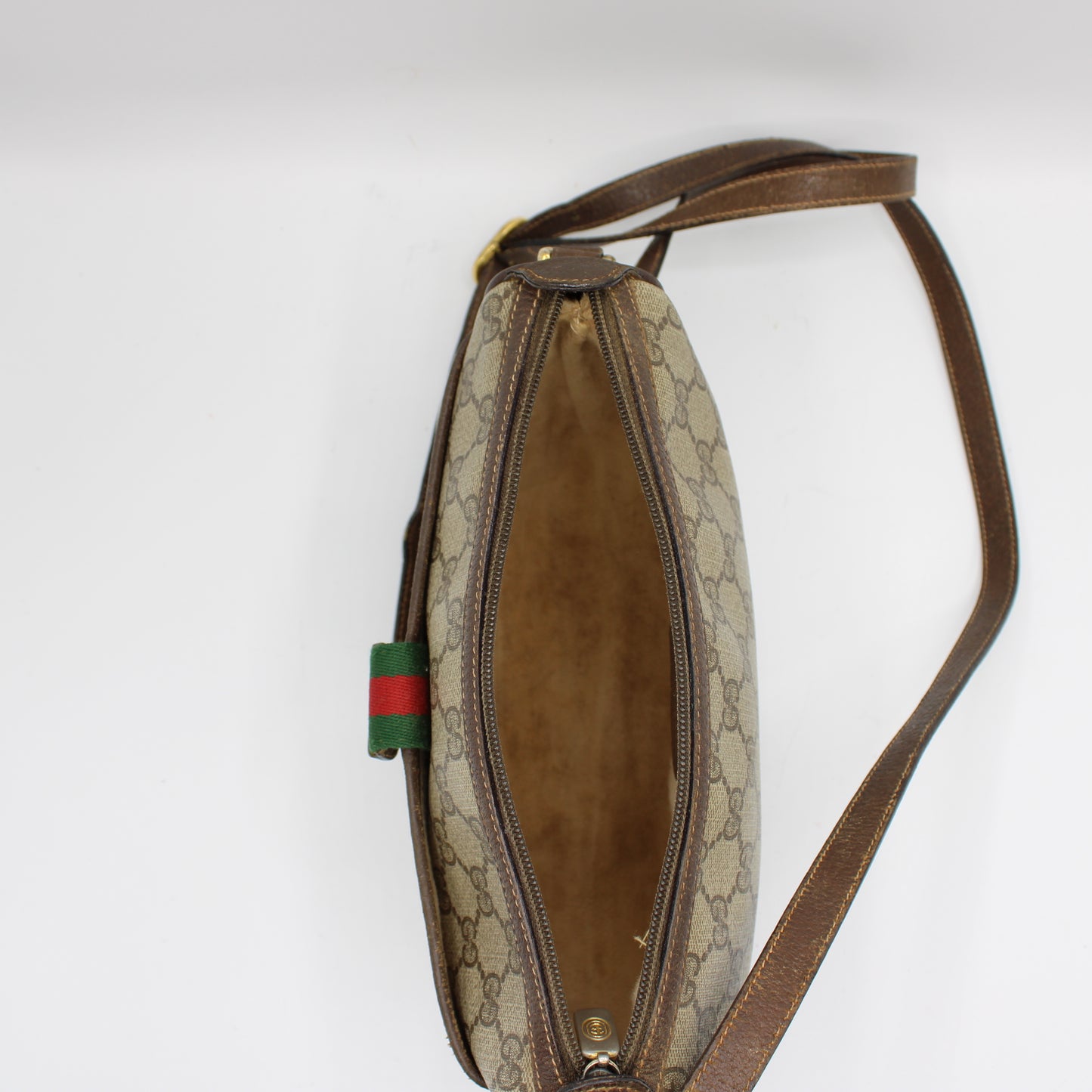 Gucci Beige Brown GG Supreme Ophidia Crossbody Bag Leather Trim