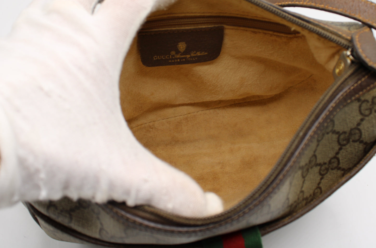 Gucci Beige Brown GG Supreme Ophidia Crossbody Bag Leather Trim