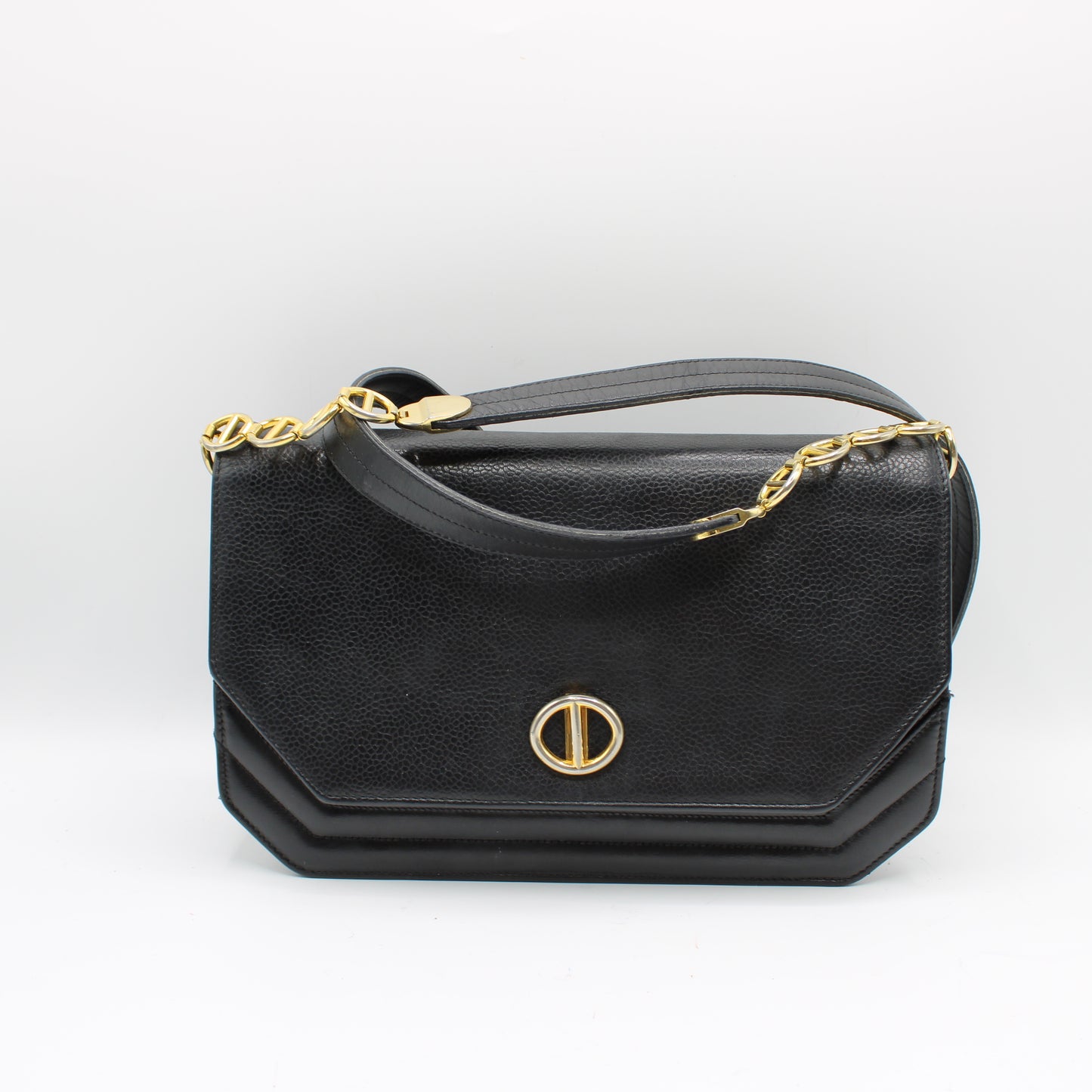 Christian Dior Black Leather Crossbody Bag Gold Logo Chain