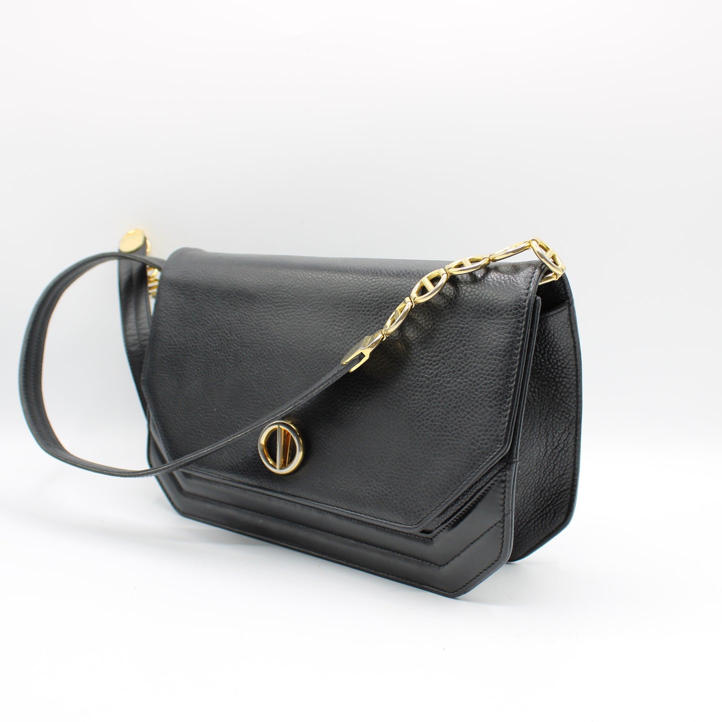Christian Dior Black Leather Crossbody Bag Gold Logo Chain