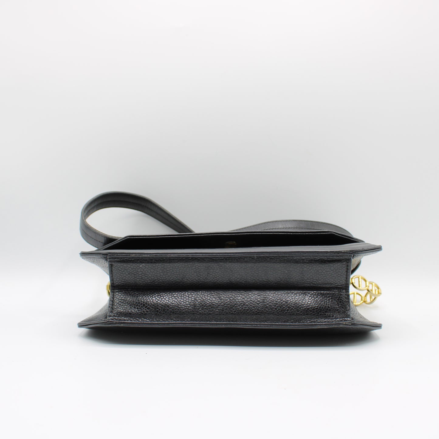 Christian Dior Black Leather Crossbody Bag Gold Logo Chain