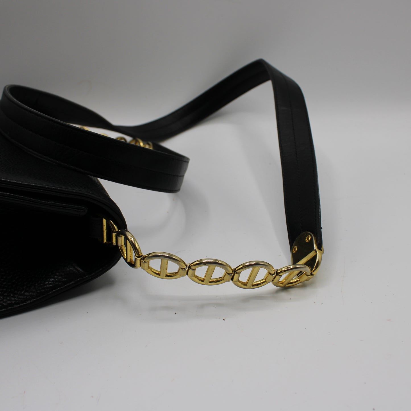 Christian Dior Black Leather Crossbody Bag Gold Logo Chain