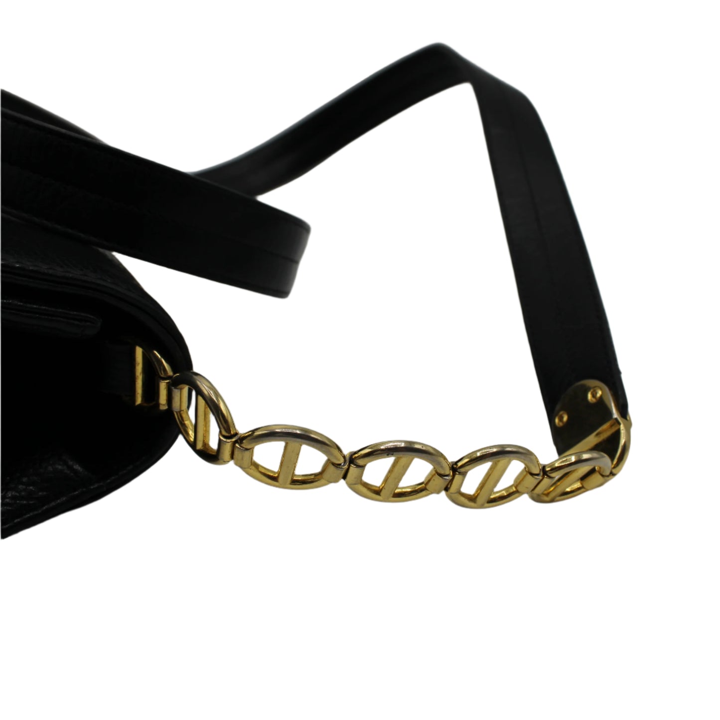 Christian Dior Black Leather Crossbody Bag Gold Logo Chain