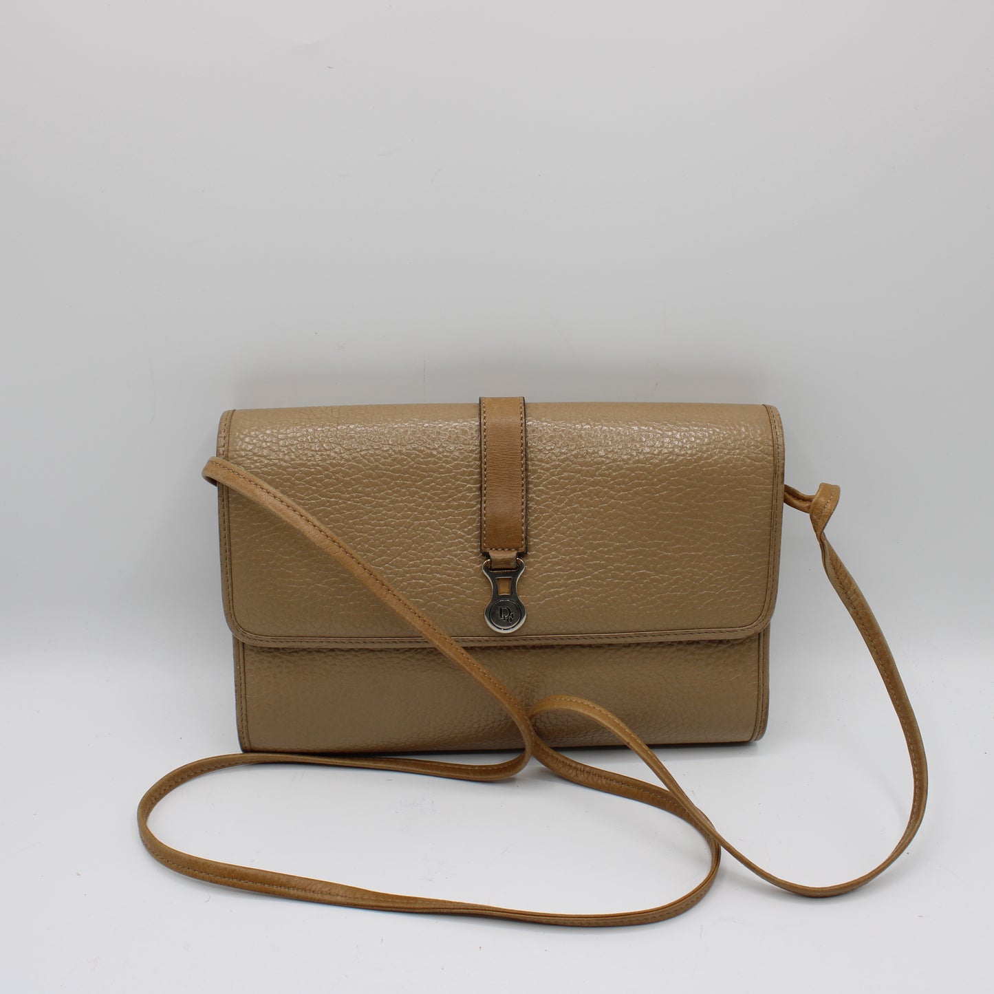 Christian Dior Beige Leather Flap Crossbody Shoulder Bag