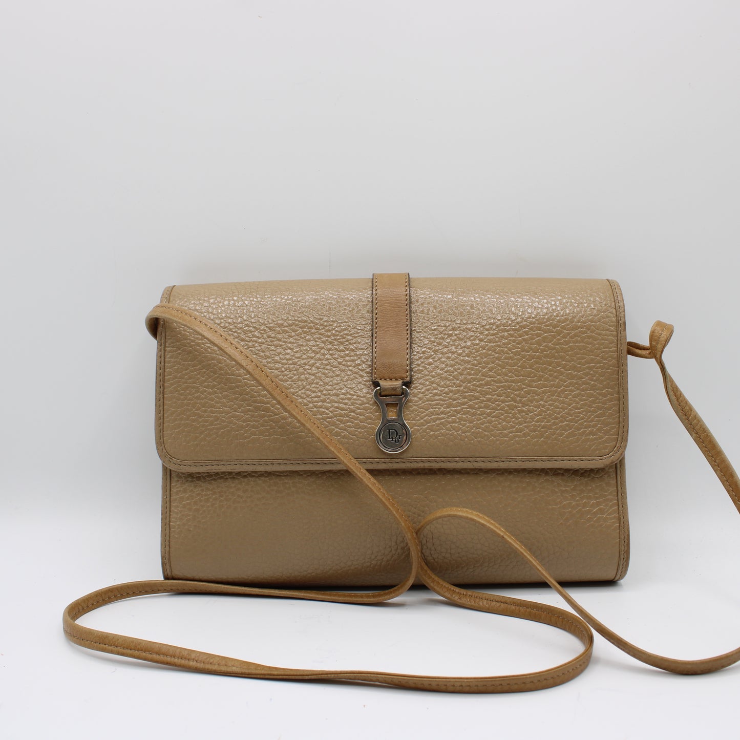 Christian Dior Beige Leather Flap Crossbody Shoulder Bag