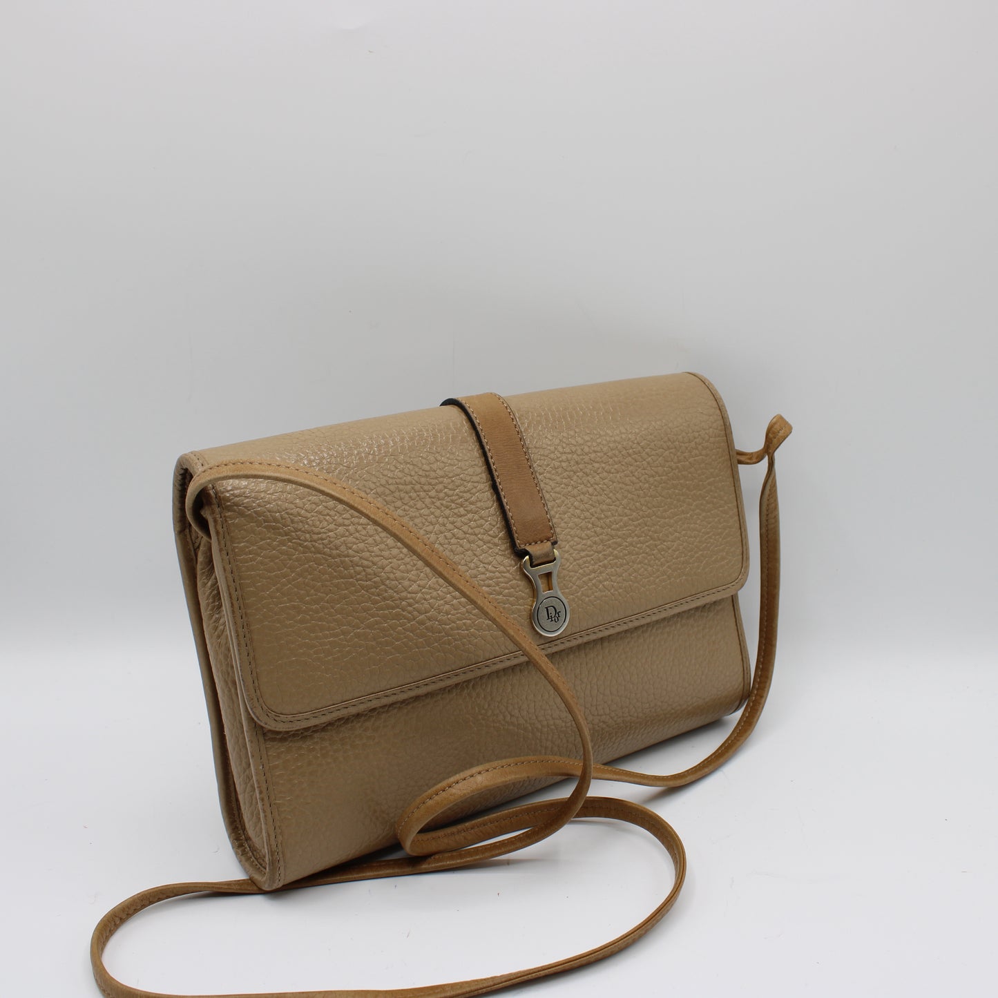 Christian Dior Beige Leather Flap Crossbody Shoulder Bag