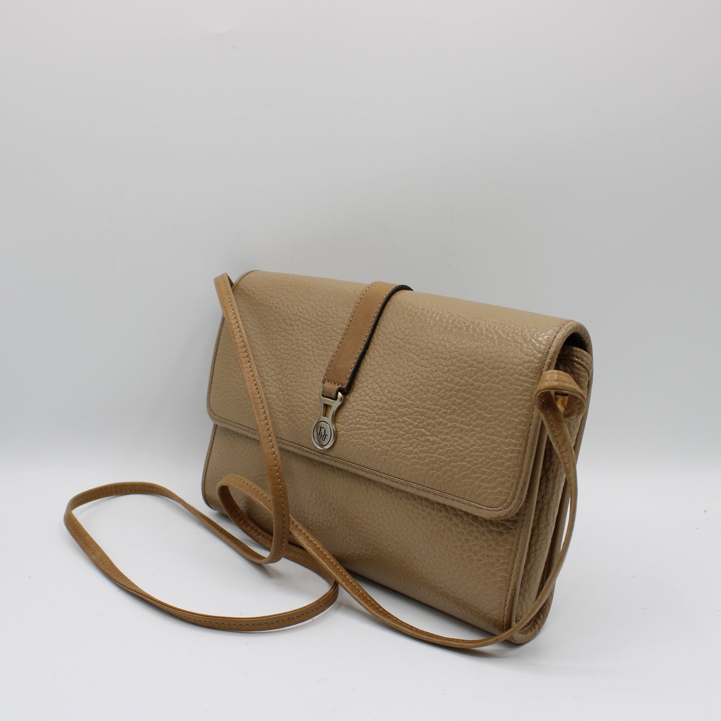 Christian Dior Beige Leather Flap Crossbody Shoulder Bag