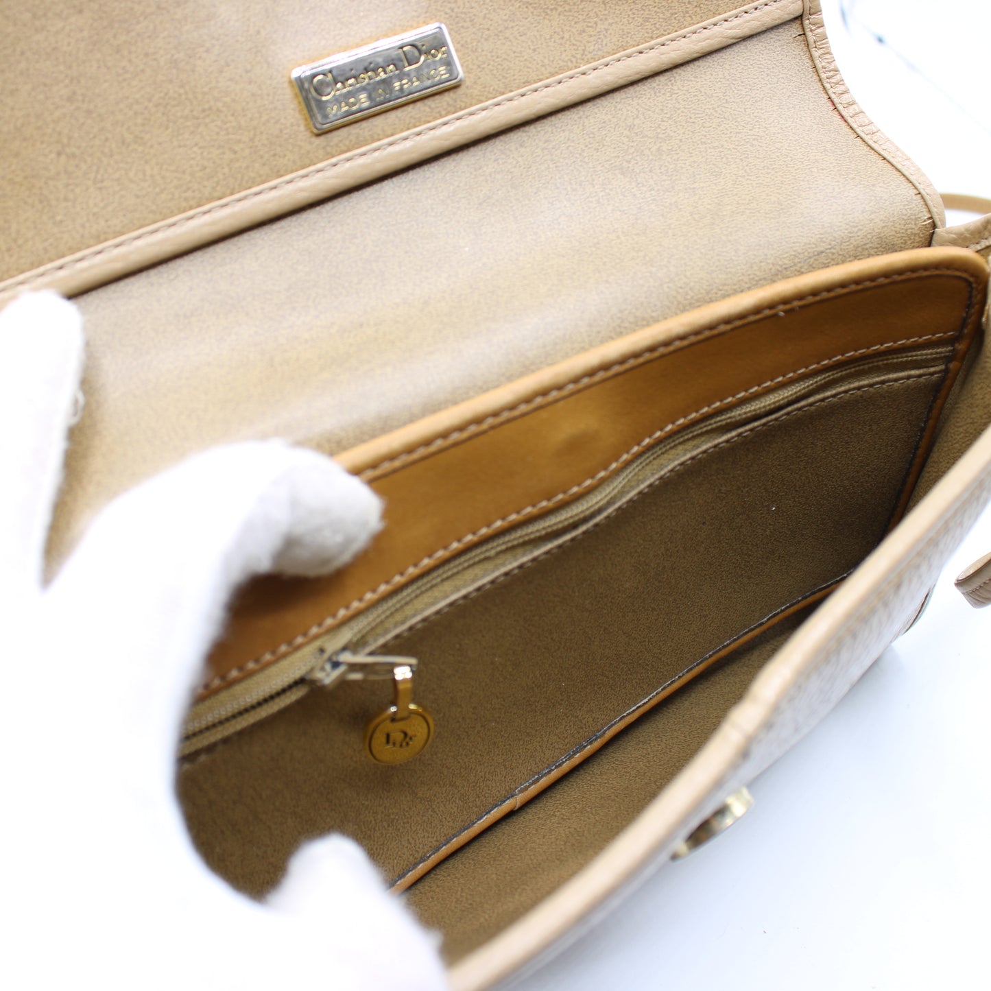 Christian Dior Beige Leather Flap Crossbody Shoulder Bag
