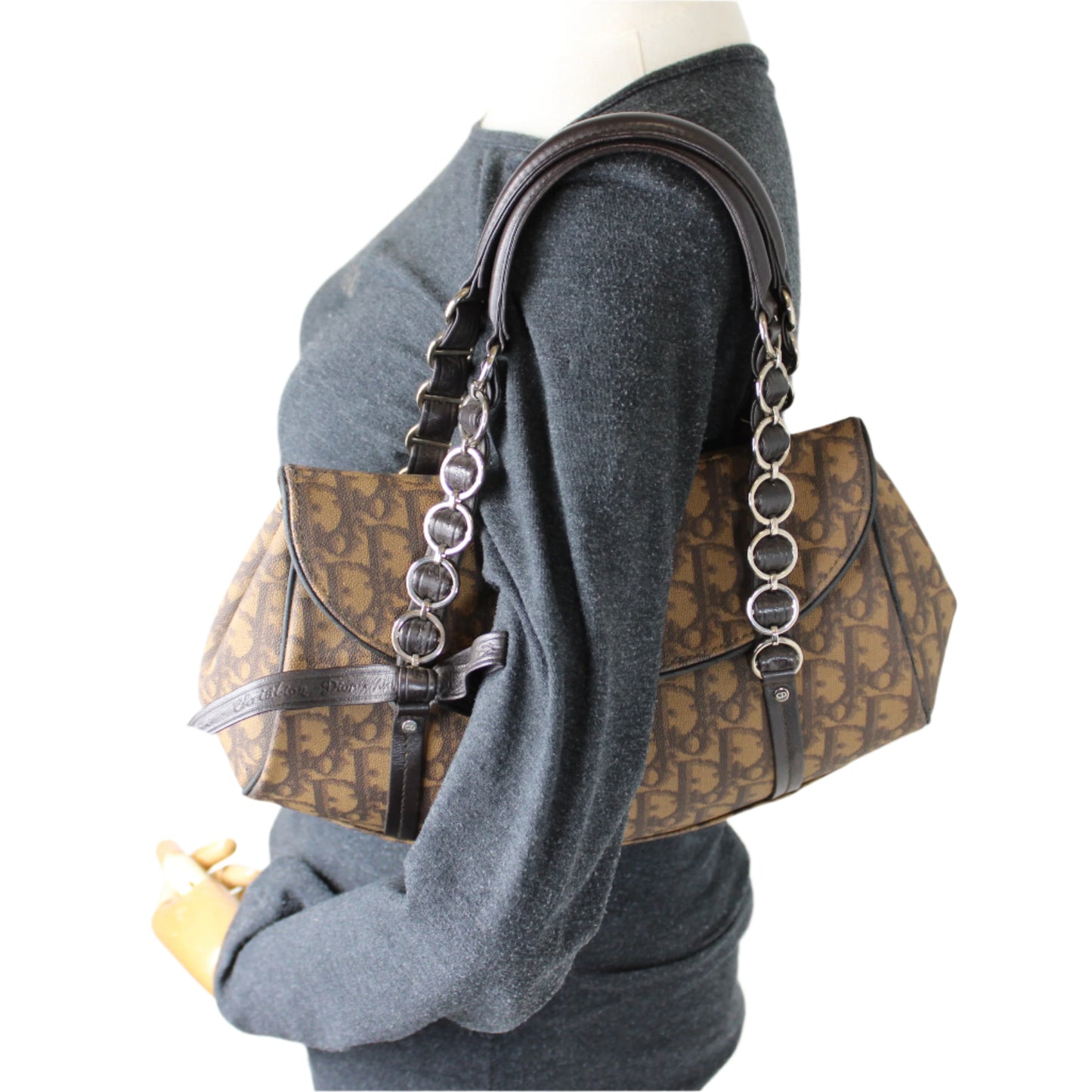 Christian Dior Brown Diorissimo Romantique Top Handle Flap Bag by John Galliano