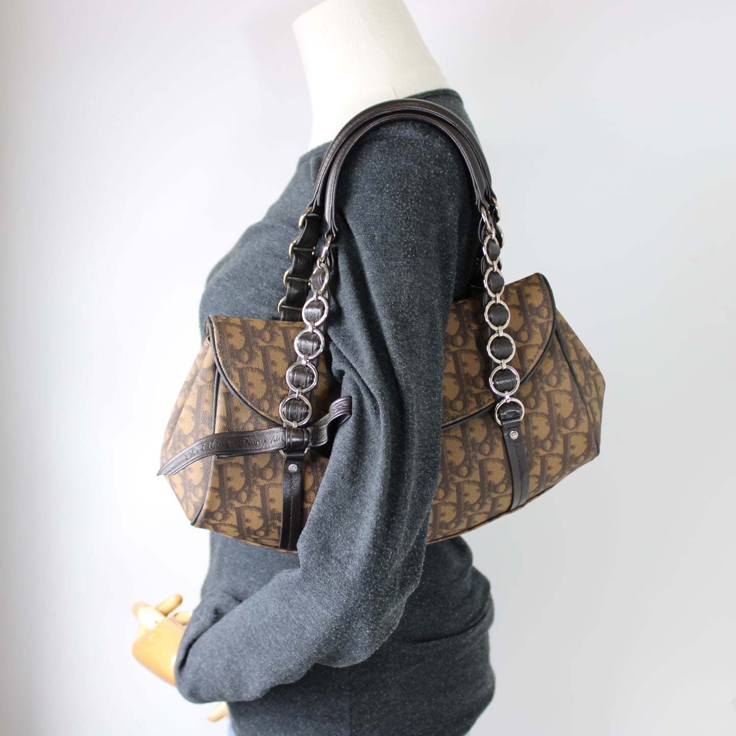 Christian Dior Brown Diorissimo Romantique Top Handle Flap Bag by John Galliano