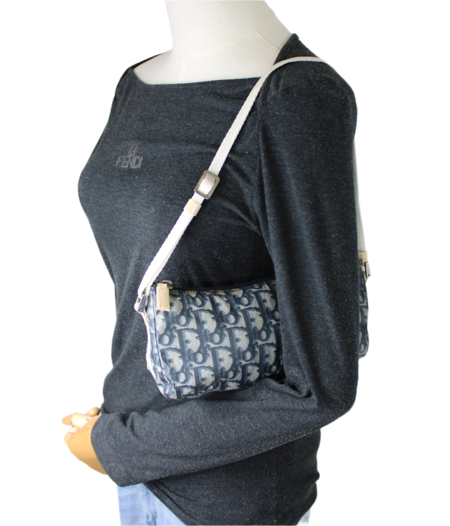 Christian Dior Navy Trotter Nylon Barrel Shoulder Pouch Bag