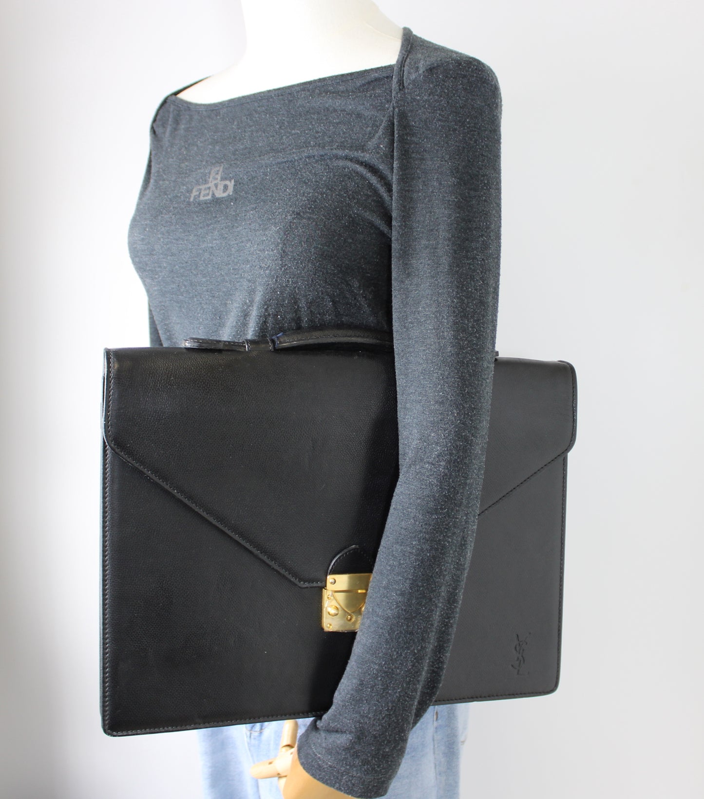 Yves Saint Laurent Black Leather Gold-Lock Briefcase Bag