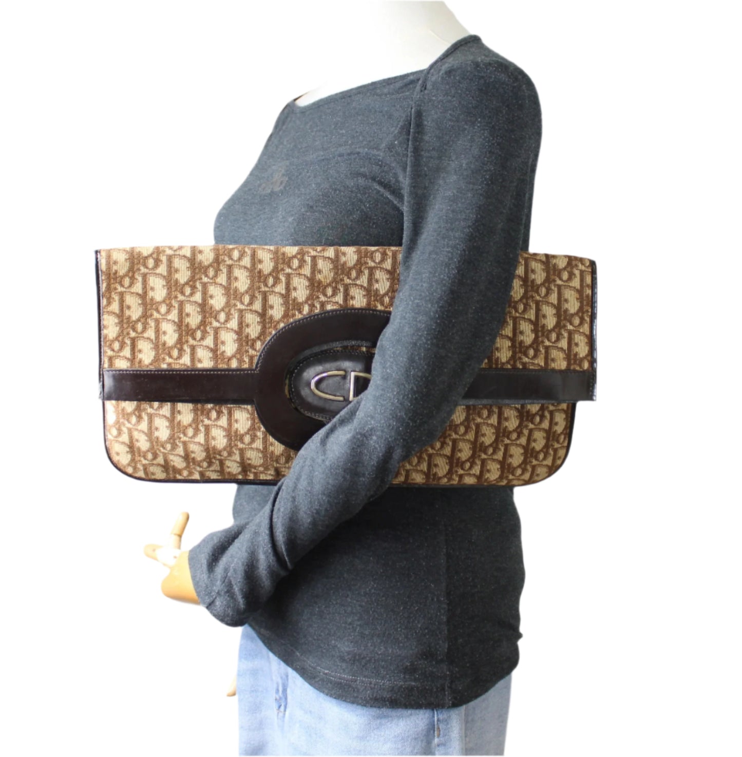 Christian Dior Carrie Monogram Canvas Leather Envelope Clutch Bag