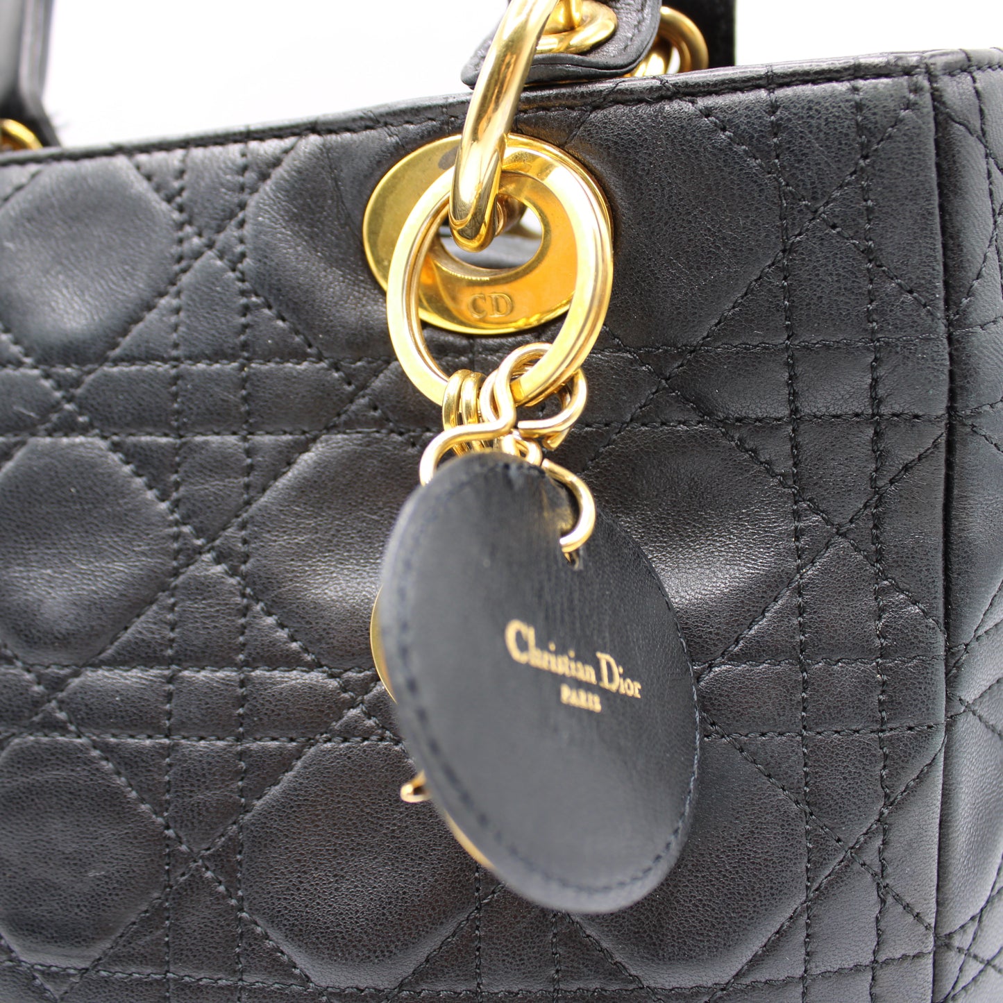 Christian Dior Black Cannage Quilted Lambskin Medium Lady Dior Bag