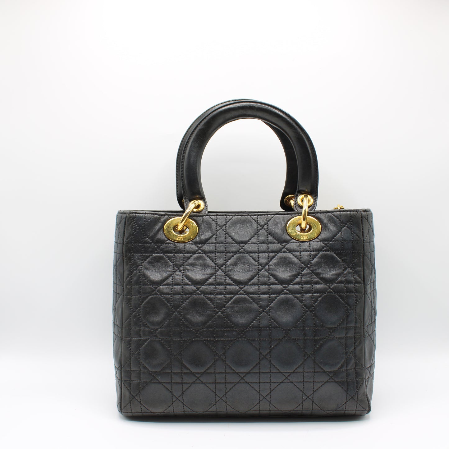 Christian Dior Black Cannage Quilted Lambskin Medium Lady Dior Bag