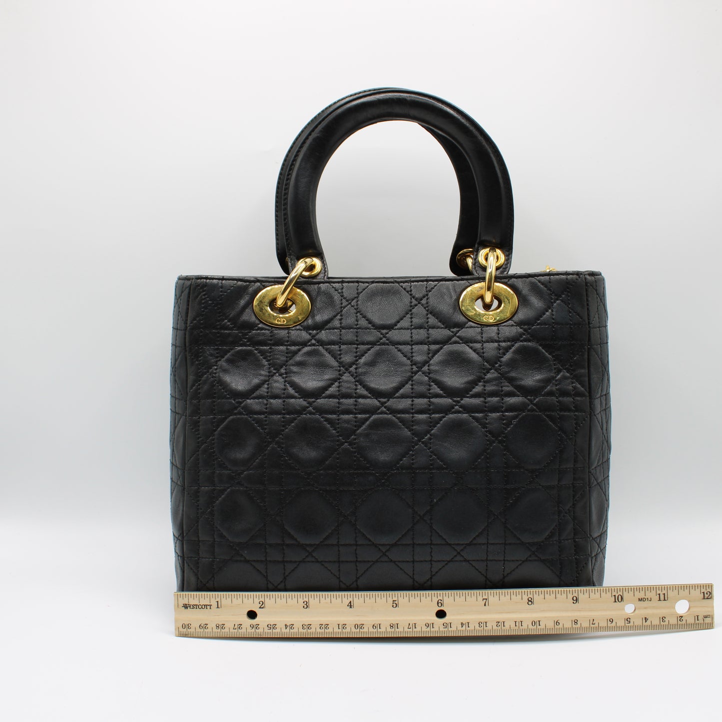 Christian Dior Black Cannage Quilted Lambskin Medium Lady Dior Bag