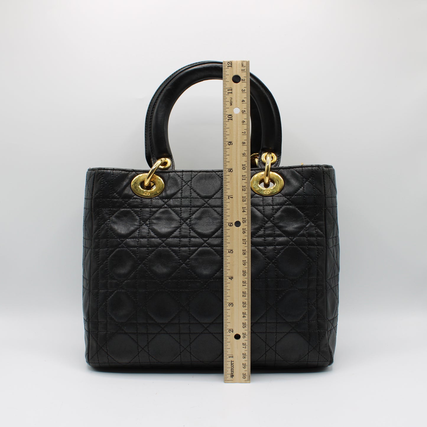 Christian Dior Black Cannage Quilted Lambskin Medium Lady Dior Bag