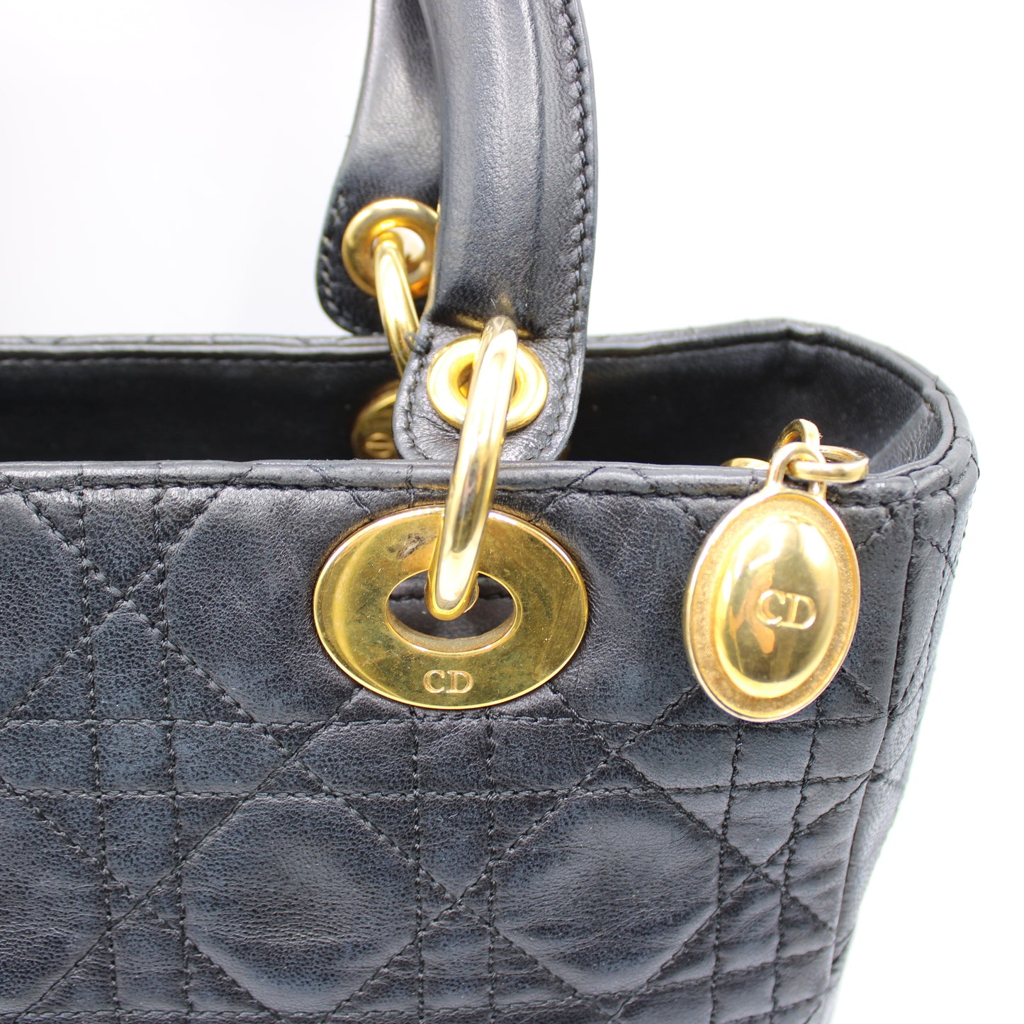 Christian Dior Black Cannage Quilted Lambskin Medium Lady Dior Bag