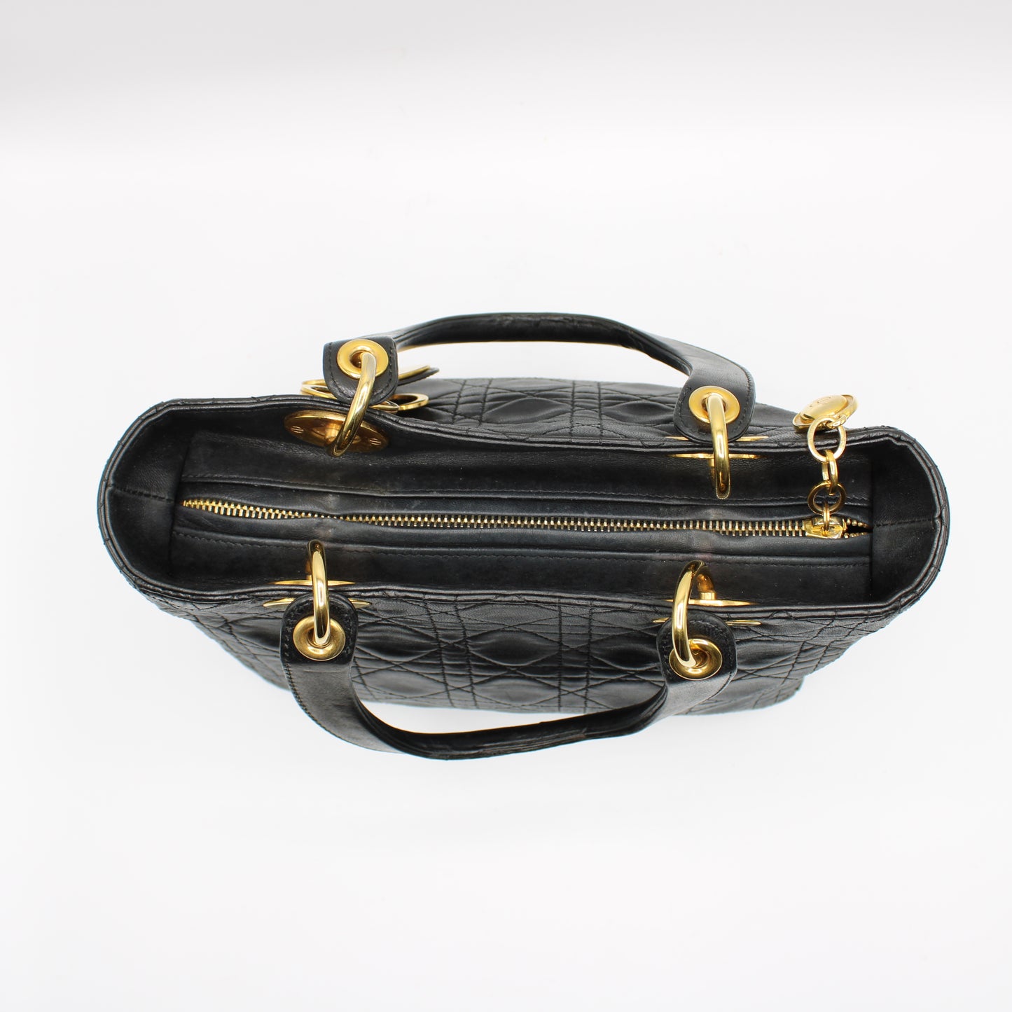 Christian Dior Black Cannage Quilted Lambskin Medium Lady Dior Bag