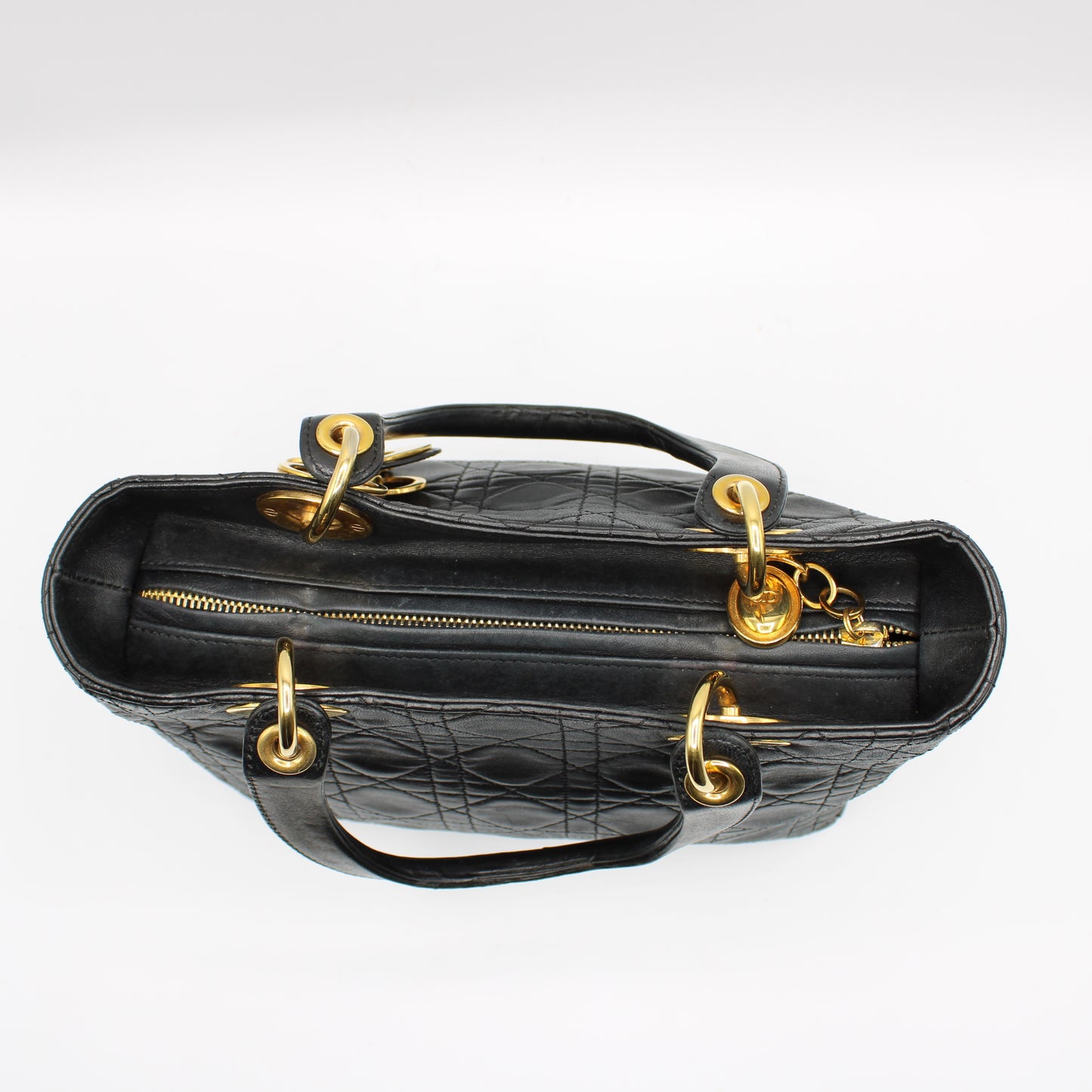 Christian Dior Black Cannage Quilted Lambskin Medium Lady Dior Bag