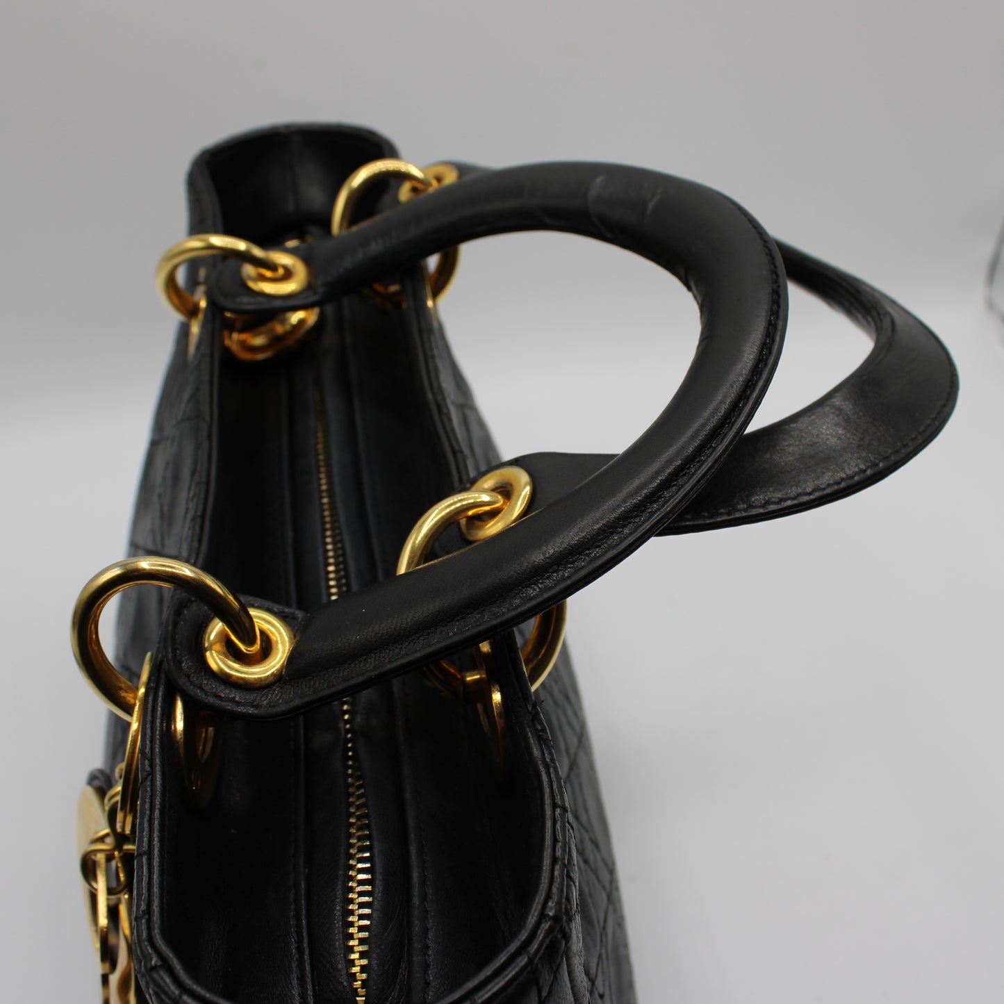 Christian Dior Black Cannage Quilted Lambskin Medium Lady Dior Bag