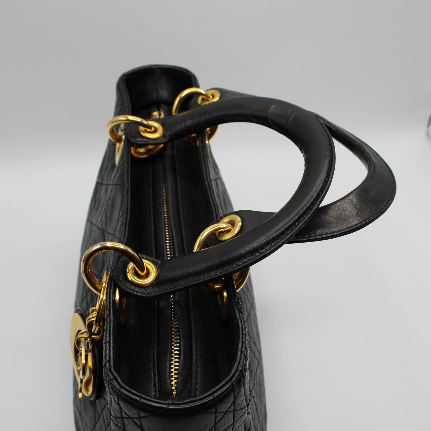 Christian Dior Black Cannage Quilted Lambskin Medium Lady Dior Bag