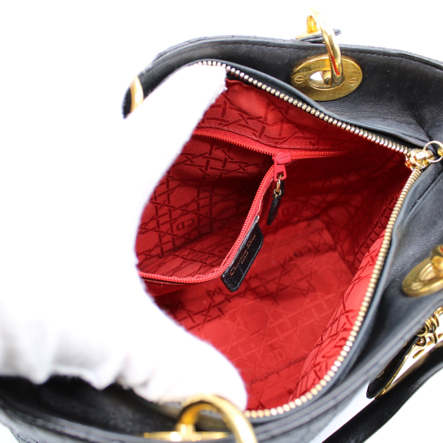 Christian Dior Black Cannage Quilted Lambskin Medium Lady Dior Bag