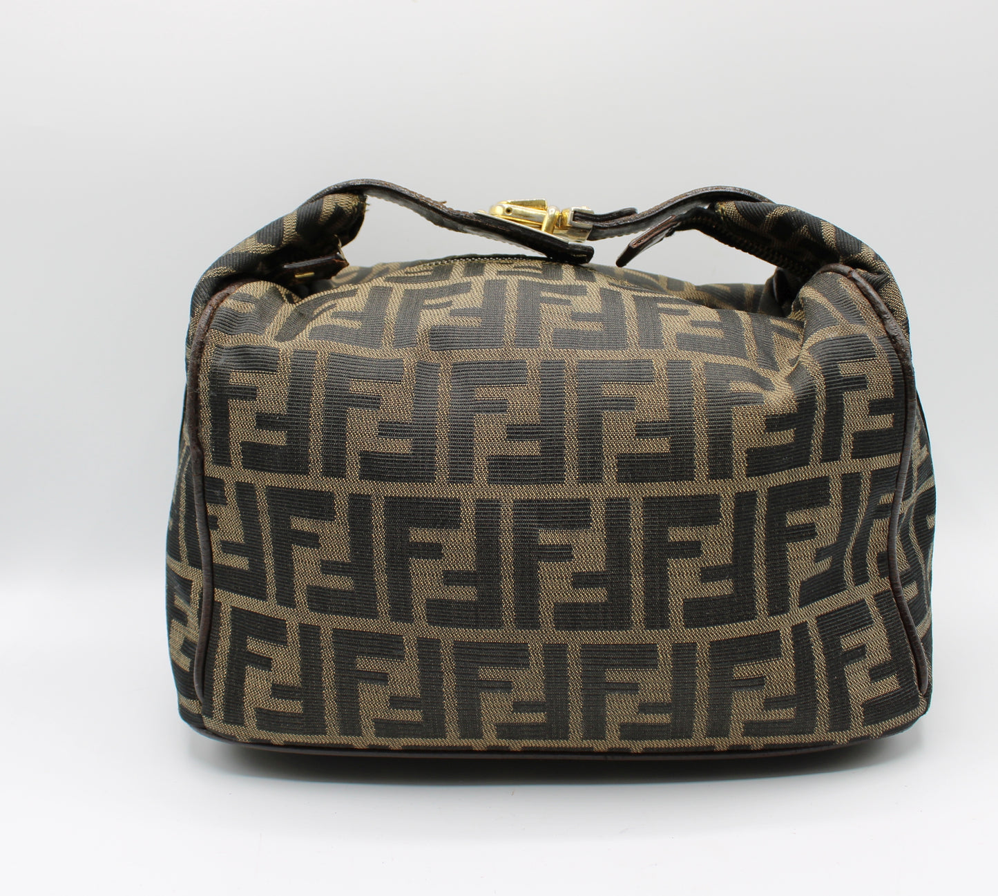 Fendi Brown Canvas Zucca Print Leather Trim Handbag Pouch