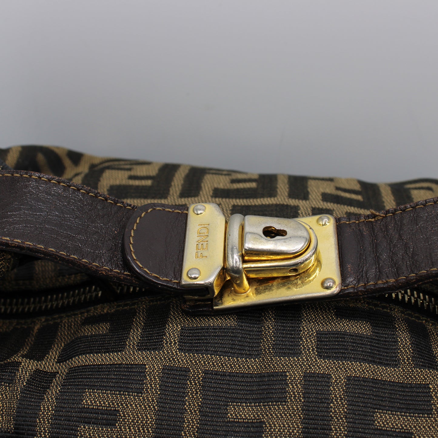 Fendi Brown Canvas Zucca Print Leather Trim Handbag Pouch