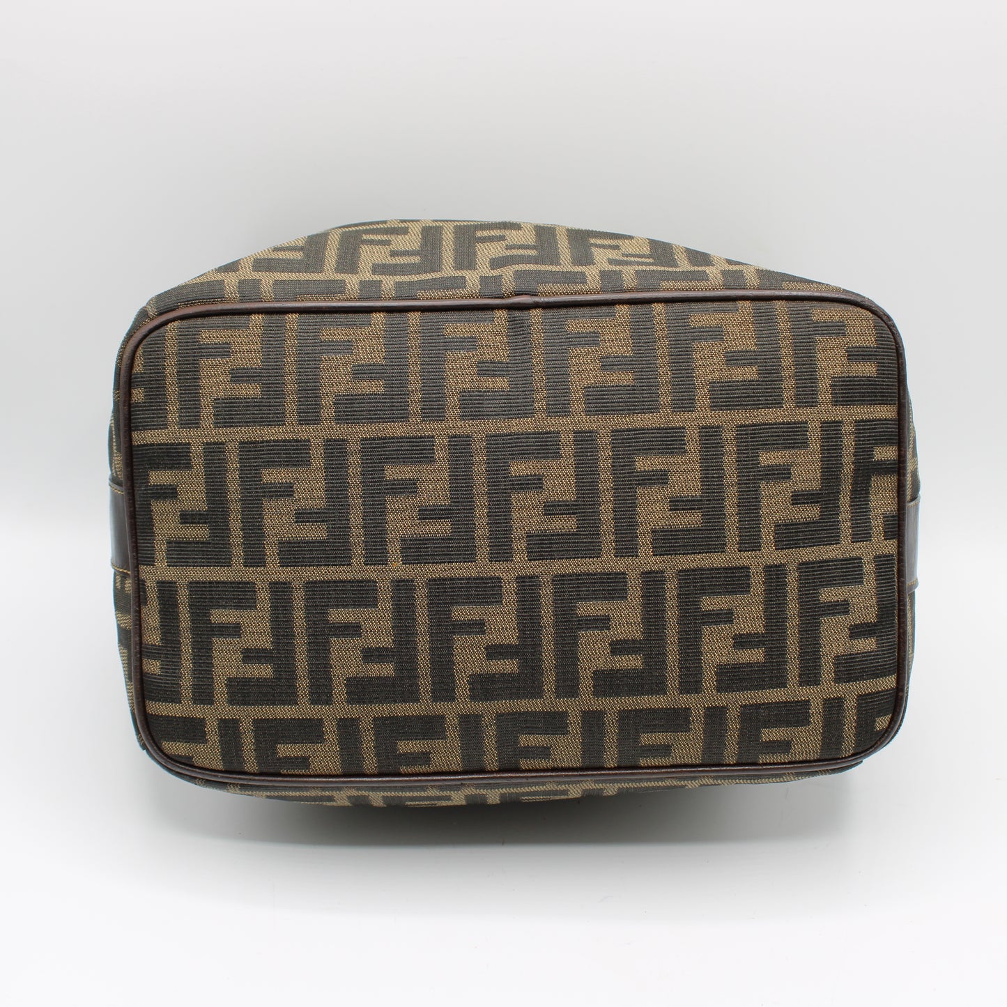 Fendi Brown Canvas Zucca Print Leather Trim Handbag Pouch